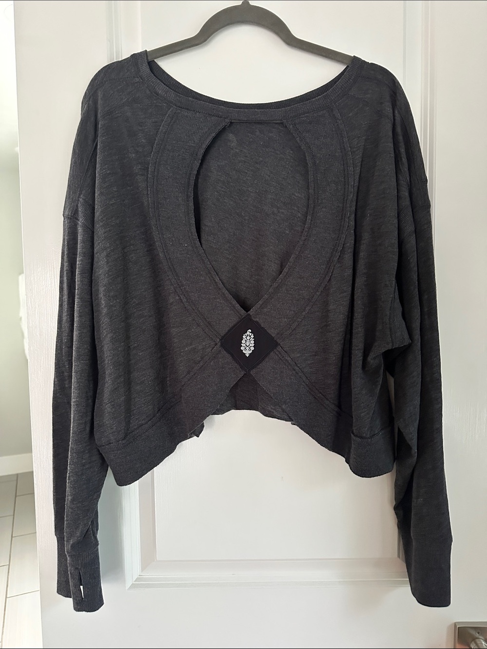 FP Movement My Time Layer by Free People Charcoal Open-Back Cropped Sweatshirt